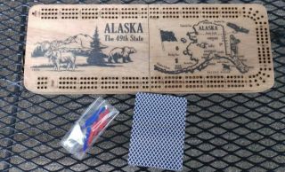 Alaska Cribbage Board - Wood Folding Cribbage Board - Comes With Cards And Pegs