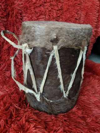 Vintage Deerskin Drum Handmade 10 " X 7 " Native American Vintage Buck Indian