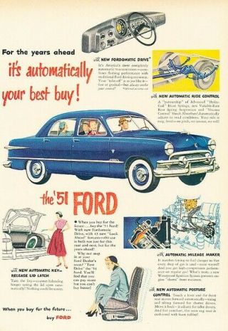 1951 Ford Sedan Vintage Advertisement Print Art Car Ad K98