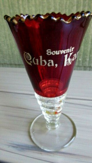 Vintage Red Ruby Glass Souvenir Cuba Kansas Bud Vase Ks Republic County