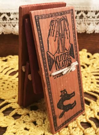 Rare Vintage Halloween Wooden Klitter Klatter Noisemaker With Witch,  Cat,  & Jol