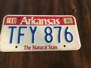 Arkansas License Plate The Natural State Tfy 876 With 1996 Decal Vehicle Car