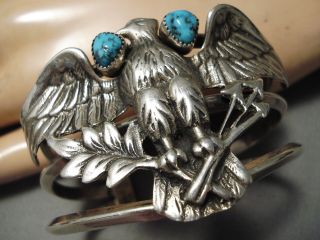 One Of The Best Vintage Navajo Eagle Sterling Silver Turquoise Bracelet Old