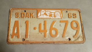 Vintage 1969 South Dakota License Plate A1 4679 Orange On White