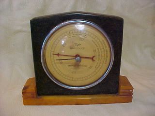 Vintage Deco Taylor Baroguide Barometer Marbled Green Yellow Bakelite Case