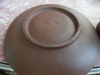 Chinese Yixing? Vintage Clay Stoneware Cups Saucers partially glazed Signed 4