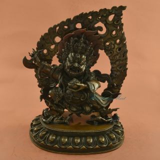 Oxidized Copper Alloy 13.  5 " Bernagchen Mahakala Statue From Patan,  Nepal