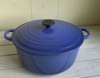 Le Creuset Blue Dutch Oven Cast Iron Enamel Round Pot 7.  25 Qt 28 Lg