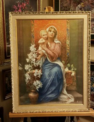 Antique Arno Von Reisen Blessed Mother Mary & Baby Jesus Religious Framed 28x22