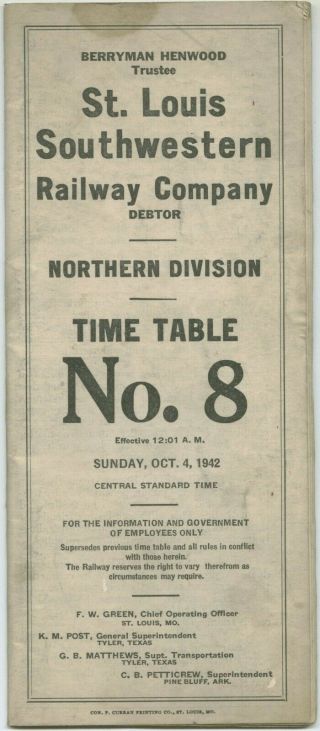 St.  Louis Southwestern Rw Co.  Debtor,  Northern Div.  Employees Tt No.  8 Oct 4,  1942