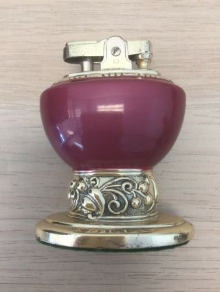 Vintage Ronson Leona Mauve Enameled Table Lighter J18