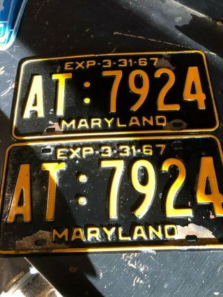1967 Maryland Car License Plates Pair