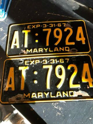 1967 Maryland car license plates PAIR 2