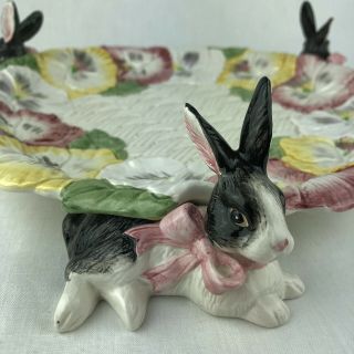 Fitz & Floyd 3 Bunny Rabbit Weave Floral Platter 10.  5 
