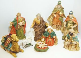 9 Piece Large Nativity Set Vintage Bisque Porcelain Collectible Deluxe Edition