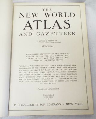 Antique 1925 World Atlas And Gazetteer Atlas Book 80 Maps P.  F.  Collier & Son