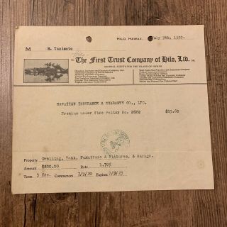 Hawaii Paper Receipt - 1920 The First Trust Company Of Hilo