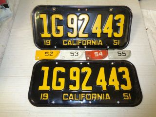 1951 - 52 - 53 - 54 - 55 California Car License Plate Pair Rare 6 Digits