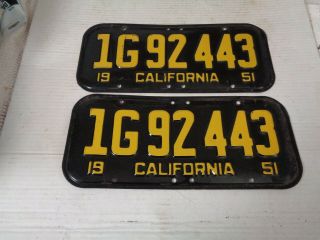 1951 - 52 - 53 - 54 - 55 California CAR license Plate pair RARE 6 DIGITS 3