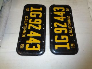 1951 - 52 - 53 - 54 - 55 California CAR license Plate pair RARE 6 DIGITS 7