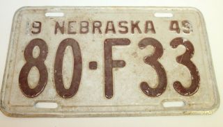 Vintage Collectible License Plate 1949 Nebraska 80 - F33