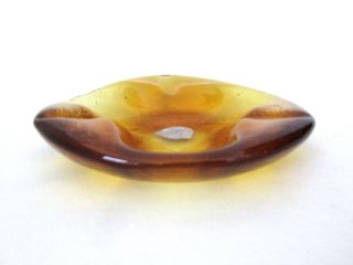 Vtg Imperial Mid Century Modern Amber Art Slag Glass Form Abstract Ashtray
