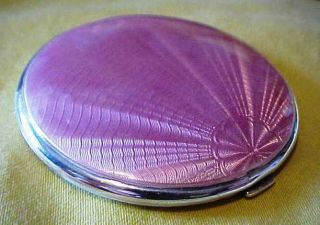 A Art Deco Pink Guilloche & Silver Hallmarked Beddoes Signed Compact