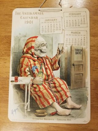 1901 Antikamnia Calendar Lucius Crusius Complete Skull Skeleton Morbid Death
