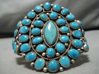 Colossal Vintage Navajo Sky Blue Turquoise Sterling Silver Bracelet Old
