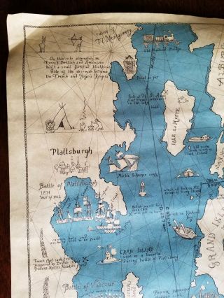 Vintage 1974 Map Whimsical View of Lake Champlain 2