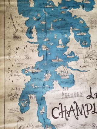 Vintage 1974 Map Whimsical View of Lake Champlain 3