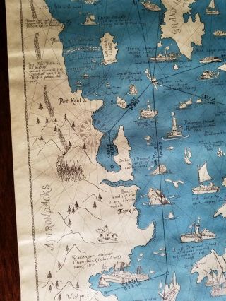 Vintage 1974 Map Whimsical View of Lake Champlain 4