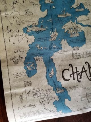 Vintage 1974 Map Whimsical View of Lake Champlain 5
