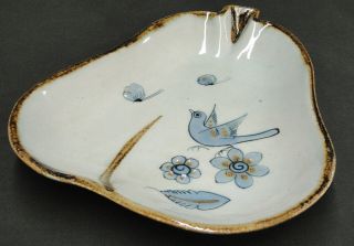 Ken Edwards El Palomar Tonala Pear Dish Blue Bird Mexican Pottery Crazing 2