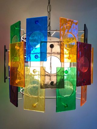 Vintage Mid Century Modern Lucite Swag Lamp Hanging Multicolor Mcm