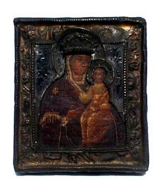 Rare Antique Russian " Virgin Mary & Infant Jesus " Riza Icon