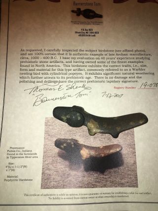 Indian Artifact Popeyed Birdstone Found In Fulton Co Indiana Tippecanoe With 8