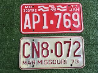 Two Vintage Missouri License Plates 1976 Bicentennial 1973