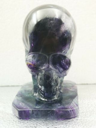 2.  1lb Natural Fluorite Hollow Out Skull Quartz Gift Hand Engraving T218