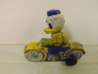 Rare Vintage Disney Donald Duck On Motorcycle Tin Toy Linemar Japan Friction 3 "