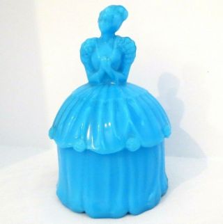 Vintage Glass Powder Dresser Jar Blue Lady Akro Agate Gorgeous