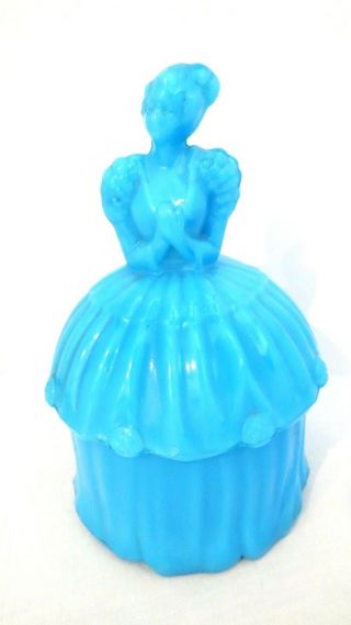 Vintage Glass Powder Dresser Jar Blue Lady Akro Agate Gorgeous 2