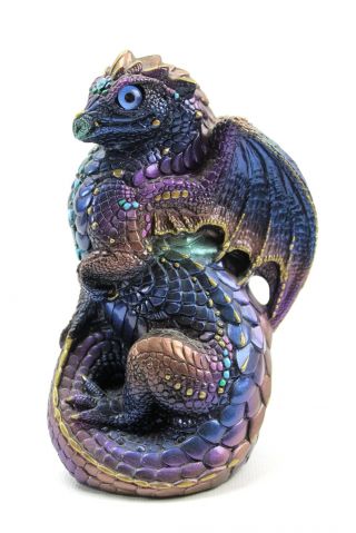 Windstone Editions Pena Peacock Purple Blue Young Dragon Sculpture Figure
