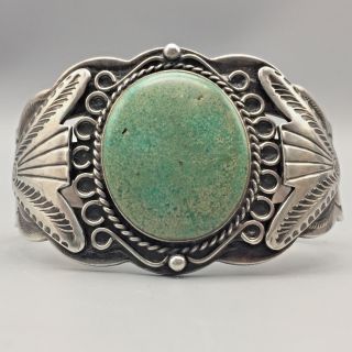 , Vintage,  Old Turquoise,  Sterling Silver Cuff Bracelet - Fred Harvey Era