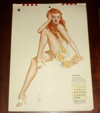 Complete Vintage 1945 Esquire Pin - Up Sketch Drawing Varga Calendar 12 Months