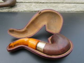 Vintage Peterson Pipe With Amber Mouthpiece And Silver Collar 1921.  Cased Nr