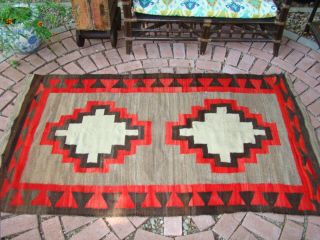 Antique Navajo Rug with stepped Crosses Natural Brown Large Native American 12