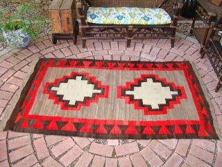 Antique Navajo Rug With Stepped Crosses Natural Brown Large Native American
