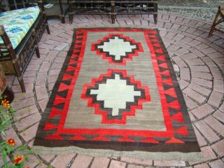 Antique Navajo Rug with stepped Crosses Natural Brown Large Native American 7