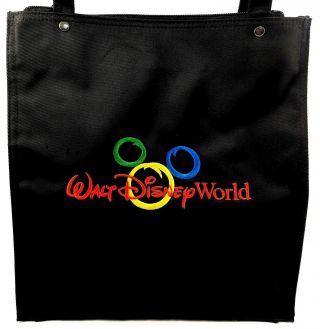 Walt Disney World Tote Bag Mickey Rainbow Embroidered Logo Black Nylon Shopper